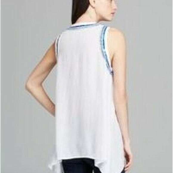 Karen Kane $116 White Button Front Barcelona Blue Beaded Tank Top Sz 0X NWT - Picture 2 of 3